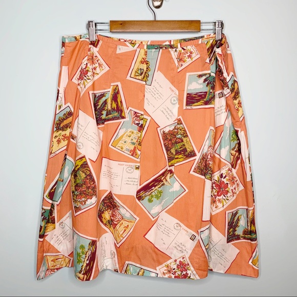 Eddie Bauer Side Zip A-line Coral Postcard Skirt - Picture 1 of 8